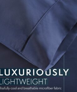 HC COLLECTION California King Sheet Set - Deep Pocket Bed Sheets - Extra Soft - 4 PC Set, Easy Care, Machine Washable - Cooling Navy Sheets 12 91DB8xD fuL