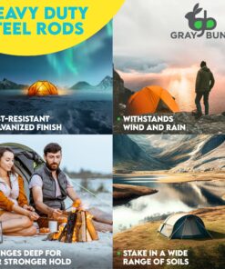 Gray Bunny Galvanized Steel Tent Stakes, 20 Pack, Solid Steel Tent Pegs, Rust Resistant Metal Hook, Garden Stake for Plants and Landscaping, Perfect for Anchoring Camping Tents 8 91DOI ybeL