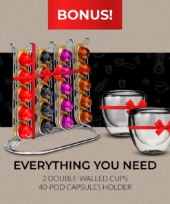 ChefWave Espresso Machine and Coffee Maker (Red) - Compatible with Nespresso Original Capsules, Programmable, One-Touch, Italian, 20 Bar High Pressure Pump Bundle with Pod Holder and Glasses Red 21 91DPZ9Vf1jL