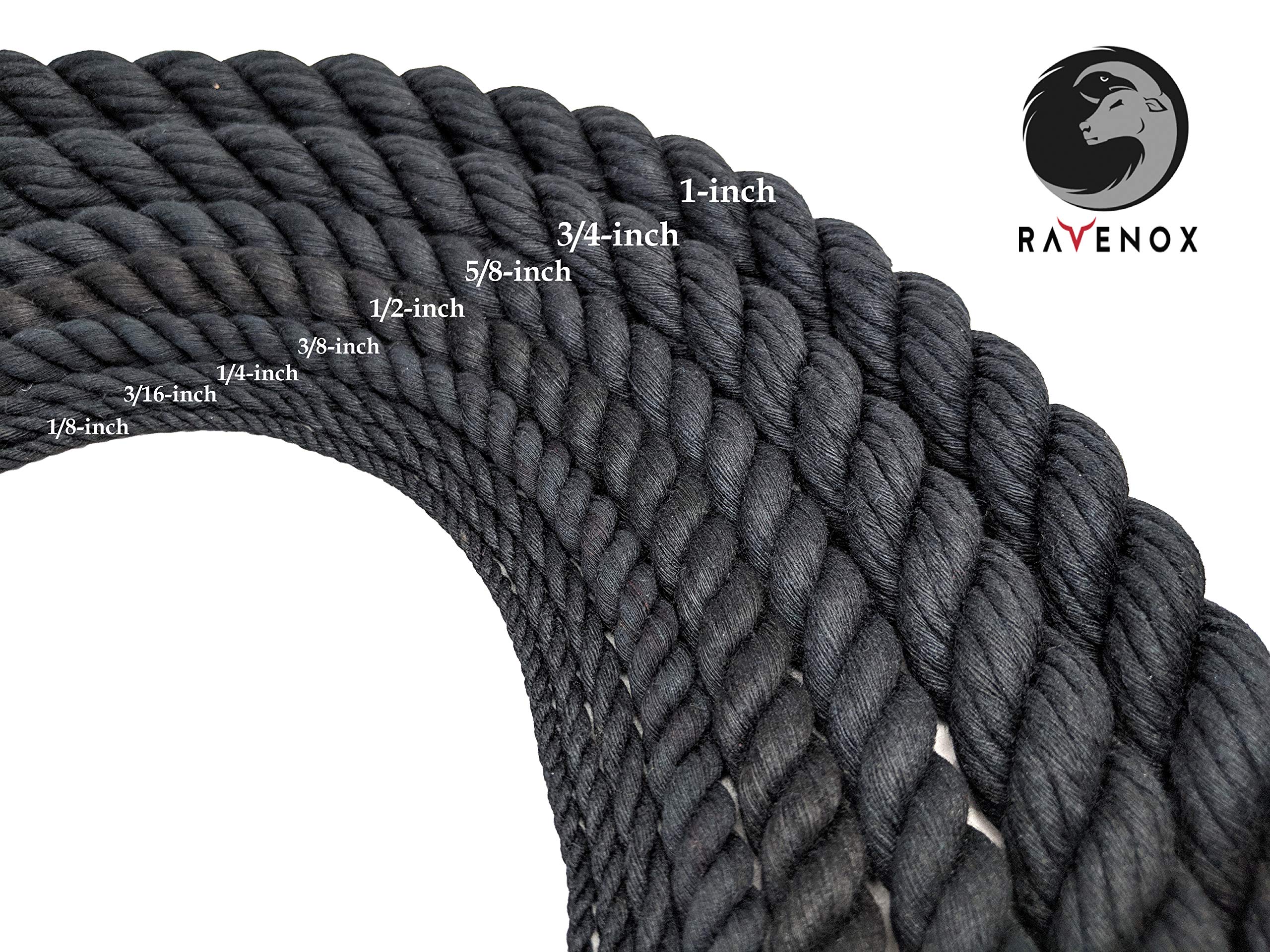Ravenox Natural Twisted Cotton Rope | Made in The USA | Strong Triple-Strand Cordage for Sports, Décor, Pet Toys, Crafts, Macramé & Indoor Outdoor Use| by The Foot & Diameter (Multiple Color) Black 1/2 Inch x 100 Feet 8 Ravenox Natural Twisted Cotton Rope | Made in The USA | Strong Triple-Strand Cordage for Sports, Décor, Pet Toys, Crafts, Macramé & Indoor Outdoor Use| by The Foot & Diameter (Multiple Color) Black 1/2 Inch x 100 Feet - Image 8