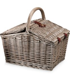 PICNIC TIME Piccadilly Picnic Basket, Romantic Picnic Basket for 2 with Picnic Set - Includes Utensil Set, Glasses, Plates, and Wine Opener, (Anthology Collection - Gray with Gold Accents) 20 91DUbZSDygL