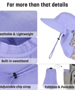 Solaris Floral Scarf Wide Brim Women's Sun Hat, with Neck Flap Foldable UV Protection Cap for Garden Beach Hiking One Size Purple 13 91DYTsnkqXL
