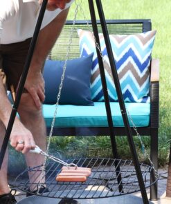 Sunnydaze Outdoor Fire Pit Tripod Cooking Grill System - Black Steel Grate and Legs - 22-Inch 21 91DcoMlIPiL