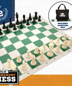 WE Games Best Value Tournament Chess Set - Staunton Chess Pieces and Green Roll-Up Vinyl Chess Board 1 32 91DdHMYoxpL