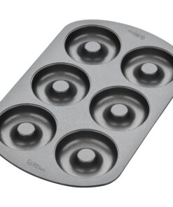 Wilton 6-Cavity Doughnut Baking Pan, Makes Individual Full-Sized 3 3/4" Donuts or Baked Treats, Non-Stick and Dishwasher Safe, Enjoy or Give as Gift, Metal (1 Pan) 1 Pack Wilton Nonstick 6-Cavity Donut Pan 23 91DeQKJzyFL