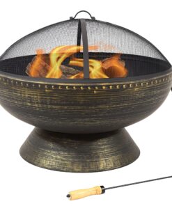 Sunnydaze 30-Inch Fire Pit Bowl with Spark Screen, Fireplace Poker, and Metal Grate - Black High-Temperature Paint Finish 29 91Df9AkhTwL
