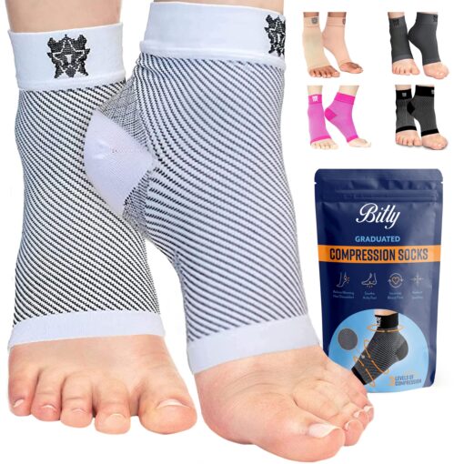 Bitly Plantar Fasciitis Compression Socks for Women & Men - Best Ankle Compression Sleeve, Nano Brace for Everyday Use - Provides Arch Support & Heel Pain Relief (White, Small) White 1