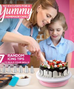 RFAQK 35PCs Cake Turntable and Leveler-Rotating Cake Stand with Non Slip pad-7 Icing Tips and 20 Bags- Straight & Offset Spatula-3 Scraper Set -EBook-Cake Decorating Supplies Kit -Baking Tools 21 91Djks6X6nS