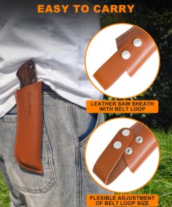 Alternative view of Folding Saw ALDIPRO Pruning Saw with Leather Sheath, Wenge Wood Handle, SK5 Steel Blade 7 Inch Small Saw, Safety Lock, Outdoor Portable Folding Hand Saw for Camping, Tree Trimming, Garden, Bushcraft Brown