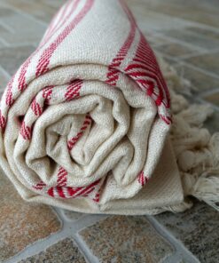 Dandelion - Ivory Basic Pattern - Naturally-Dyed Cotton Turkish Towel Peshtemal - 71x39 Inches - Red 13 91Dsln5XjSL