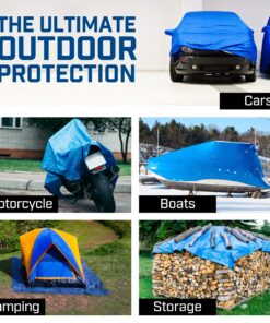 Grizzly Tarps by B-Air 8' x 10' Large Multi-Purpose Waterproof Heavy Duty Poly Tarp with Grommets Every 36", 8x8 Weave, 5 Mil Thick, for Home, Boats, Cars, Camping, Protective Cover, Blue 8' x 10' 35 91DttjzO6jL