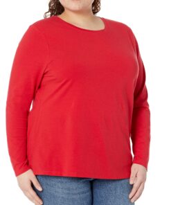 Amazon Essentials Women's Classic-Fit Long-Sleeve Crewneck T-Shirt (Available in Plus Size) Large Cherry Red 13 91E kNI3fNL