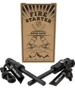 Swiss Safe 5-in-1 Fire Starter with Compass, Paracord and Whistle (2-Pack) for Emergency Survival Kits, Camping, Hiking, All-Weather Magnesium Ferro Rod Black 22 91EAMqfNGAL