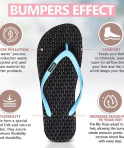 Bumpers Massage Flip Flops for Women - Indoor & Outdoor Women's Flip-Flops, Beach Sandals for Women, Acupressure Slippers 5-6 Black & Light Blue 8 91EAZI8Ue8L
