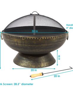 Sunnydaze 30-Inch Fire Pit Bowl with Spark Screen, Fireplace Poker, and Metal Grate - Black High-Temperature Paint Finish 22 91EHMM1KQBL