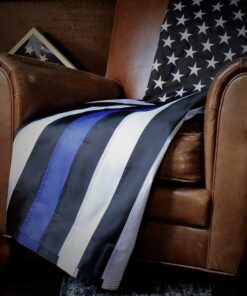 Thin Blue Line Flag - 3X5 Foot with Embroidered Stars and Sewn Stripes - Black White and Blue American Police Flag Honoring Law Enforcement Officers - 3x5 Inch Waterproof Decal Included Blue,White 28 91EUonsHoTL