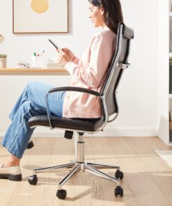 Amazon Basics High-Back Executive Swivel Office Desk Chair with Ribbed Puresoft Upholstery, Lumbar Support, Modern Style, 23.9"D x 24.69"W x 41.5"H, Black 47 91EiekhUPpL