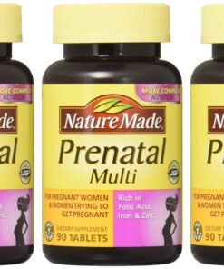 Nature Made Prenatal Multi, 90 Tablets, Folic Acid + 17 Prenatal Vitamins & Minerals to Support Baby Development and Mom, Vitamin D3, Calcium, Iron, Iodine, Vitamin C, and More (Pack of 3) 90 Count (Pack of 3) 21 91EpAXWVn L