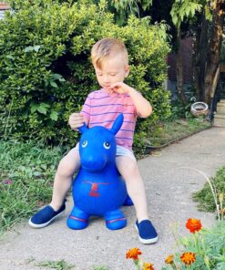 AppleRound Horse Bouncer with Hand Pump, Inflatable Space Hopper, Ride-on Bouncy Horse (Blue) Blue 26 91EtSw42U6L