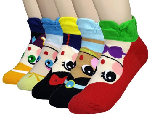 JJMax Girls Princess Series Character Socks: Elsa, Anna, Ariel, Snow White, Jasmine 7 to 9 years old 5 Princess Set