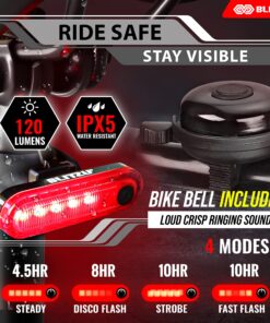 BLITZU Bike Lights, Bike Reflectors Front and Back. LED Rechargeable Headlight Rear Taillight & Bell Set Bicycle Accessories for Night Riding Men Women Kids. Gift for Dad, Mom, Boys, Girls 24 91EvUwp26sL