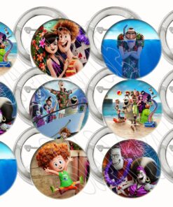 Hotel Transylvania 3 Buttons Summer Vacation Party Favors Supplies Decorations Collectible Metal Pinback Buttons Pins, Large 2.25” -12 pcs, Mavis, Johnny, Dracula Movie