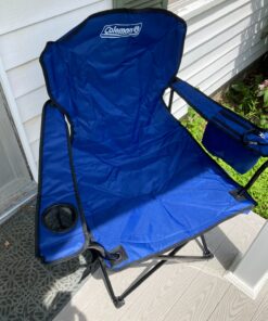 Coleman Portable Camping Chair with 4-Can Cooler, Fully Cushioned Seat and Back with Side Pocket and Cup Holder, Carry Bag Included, Collapsible Chair for Camping, Tailgates, Beach, and Sports Blue 55 91F7hM4hP8L