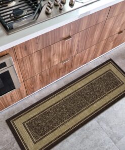 Ottomanson Machine Washable Bordered Design Non-Slip Rubberback 2x5 Traditional Runner Rug for Hallway, Kitchen, Bedroom, Entryway, 20" x 59", Brown Border Dark Brown Runner - 20" x 59" 20 91FHrnLnrL