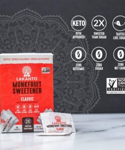 Lakanto Classic Monk Fruit Sweetener Packets - White Sugar Replacement, Zero Net Carbs, Zero Glycemic, Zero Calorie, Sweeten on the Go, Coffee, Lemonade, Other Drinks, Desserts (Classic, 30 Count) 0.11 Ounce (Pack of 30) 11 91FHsTxE7bL