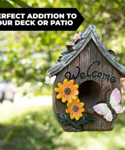 Dawhud Direct Hanging Bird Houses for Outside, Hand-Painted Bird Houses for Outdoors Decorative Birdhouses (Butterfly and Flowers Welcome) Butterfly and Flowers Welcome 22 91FIVkJTaL