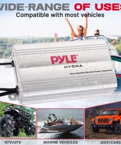 Pyle Hydra Marine Amplifier - Upgraded Elite Series 400 Watt 4 Channel Micro Amplifier - Waterproof, GAIN Level Controls, RCA Stereo Input, 3.5mm Jack, MP3 & Volume Control (PLMRMP3A) Standard Packaging 12 91FKR3MzVrL 2