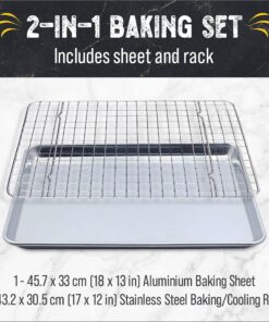 Checkered Chef Baking Sheets for Oven - Half Sheet Pan with Stainless Steel Wire Rack Set 1-Pack - Easy Clean Cookie Sheets, Aluminum Bakeware Half Sheet 1 Pack 26 91FMVSFzqmL