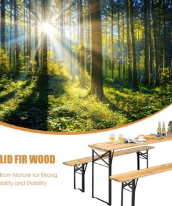 Giantex 70'' 3-Piece Portable Folding Picnic Beer Table with Seating Set Wooden Top Picnic Table for Patio Outdoor Activities Garden Use, 30'' Table Height Black(iron Frame); Wooden(tabletop & Chair Seats) 31 91FQ Zyk7kL 1