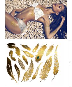 Terra Tattoos Gold Metallic Temporary Tats 75+ Boho Henna Designs Feathers, Tribal, Elephants - Waterproof Nontoxic Long Lasting Perfect for Beach, Festivals, & more! 13 91FZB6wPPnL 1
