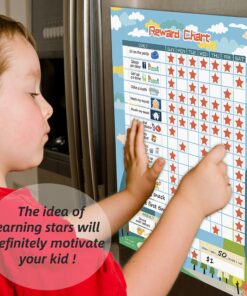 Magnetic Chore Chart for Kid at Home, Bahavior Chart for Kid at Home, Reward Chart for Kids Behavior. Each Set Includes 30 tasks, 104 Stars, and one 11“ x 14.5" Magnetic Chart- Blue 1 Pack Blue 18 91FrO1ZD6uL