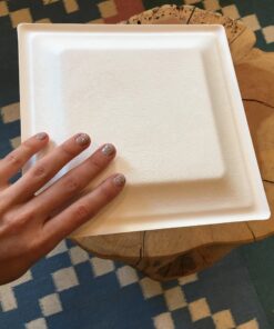 Susty Party 8-Inch Compostable Square Plates (50 Plates), Sugarcane Heavy Duty Disposable Biodegradable Plate, White 19 91G3h08COCL