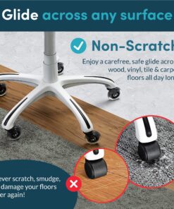 Office Chair Wheels Replacement Rubber Chair casters for Hardwood Floors and Carpet, Set of 5, Heavy Duty casters for Chairs to Replace Office Chair mats - Fits 98% 1. Clear 18 91G9EPyEcqL