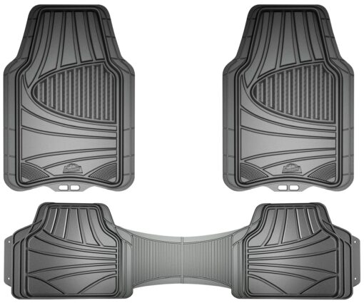 Armor All 78844 3-Piece Gray Rubber Full Coverage Trim-to-Fit Floor Mats for Cars, Trucks and SUVs Grey