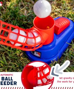 Franklin Sports Kids Baseball Pitching Machine - Pop A Pitch Baseball Batting Machine with Youth Bat + 3 Plastic Baseballs - Boys + Girls Baseball Toy,Red/Blue Baseball Pop A Pitch 25 91GElYz42L