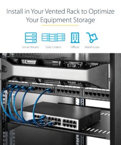 StarTech.com 1U Server Rack Shelf - Universal Vented Rack Mount Cantilever Tray for 19" Network Equipment Rack & Cabinet - Heavy Duty Steel - Weight Capacity 50lb/23kg - 10" Deep, Black (CABSHELFV1U) 10" Depth 19 91GUwdQKYrL 1