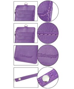 Badge Holder with Zip, Wisdompro School Supply 2-Sided Vertical PU Leather College ID Badge Holder with 1 ID Window, 4 Card Slots, 1 Side Zipper Pocket and 20 Inch Leather Neck Lanyard Strap - Purple 16 91GY1xUr9EL