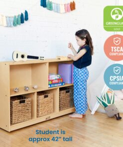 ECR4Kids 5-Compartment Mobile Storage Cabinet, 30in, Classroom Furniture, Natural Classic 30 91GZoyrhJtL