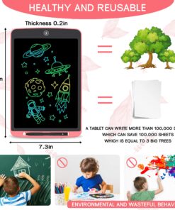 LCD Writing Tablet for Kids,12 Inch Colorful Educational Drawing Tablet, Erasable Reusable Electronic Writing Board, Toddler Doodle Board, Learning Toy Gift for Boys Girls Ages 3-8(Pink) Pink 12 14 91Gn8e60fjL