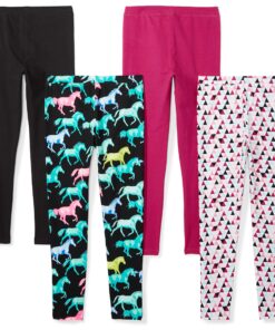 Amazon Essentials Girls and Toddlers' Leggings (Previously Spotted Zebra), Multipacks 4 Black/Pink/White/Horses X-Large 7 91GoddIe2yL