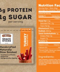 Alternative view of Old Wisconsin Turkey Sausage Snack Sticks, Naturally Smoked, Ready to Eat, High Protein, Low Carb, Keto, Gluten Free, 6 Ounce Resealable Package