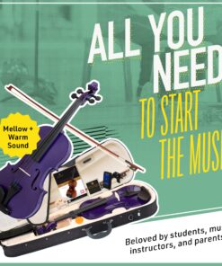 Alternative view of Mendini By Cecilio Violin For Kids & Adults - 4/4 MV Purple Violins, Student or Beginners Kit w/Case, Bow, Extra Strings, Tuner, Lesson Book - Stringed Musical Instruments 4/4 (Full Size) Purple
