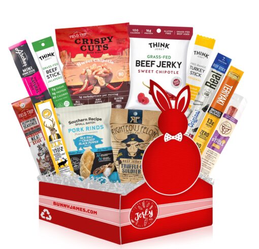 Beef Jerky Gift Baskets for Men - Healthy & Exotic Jerky Variety Pack w Meat Snacks, Pork Rinds, Venison, Chicken, Pork & Beef Sticks - Unique Dad Birthday Gifts, Christmas Gifts For Men Who Want Nothing Exotic Jerky Box