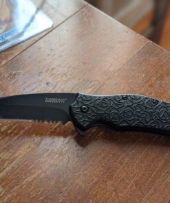 Kershaw Kuro Tanto Black Serrated Pocket Knife, 3.1” Steel Blade with Assisted Opening, Glass-Filled Nylon Handle with Deep-Carry Pocketclip, Small Folding Knife 31 91HTMFSuZBL