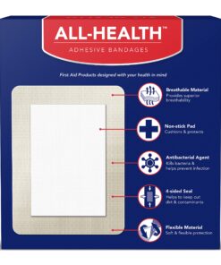 All Health Antibacterial Sheer Adhesive Pad Bandages, 3 in x 4 in, 30 ct | Helps Prevent Infection, Extra Large Comfortable Protection for First Aid and Wound Care 30 Count (Pack of 1) 26 91HUmRsTEL