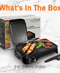 NutriChef Electric Griddle - Dual Hot Plate Cooktop Crepe Maker with Press Grill, Nonstick Coating, Rotary Temperature Control, Plug-in Operation & Oil Tray for Kitchen & Countertop (PKGRIL43) 13 91HeX0BJ9HL
